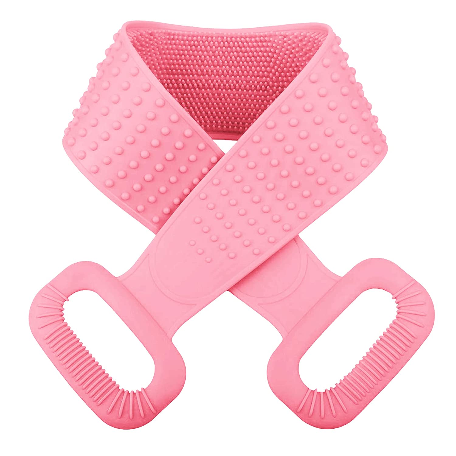 Silicone Back Scrubber for Shower, Super Long Bath Body Brush Easy to Clean Lathers Well Eco Friendly Long Lasting Comfortable Massage for Shower, Pink