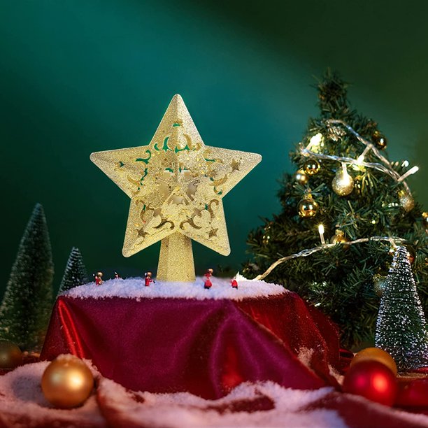 Christmas Tree Topper Projector, LED Star Tree Topper Light, Glitter Gold Star Topper Projector with Rotating Star Projection for Indoor Christmas Tree Decor, Xmas Decorations