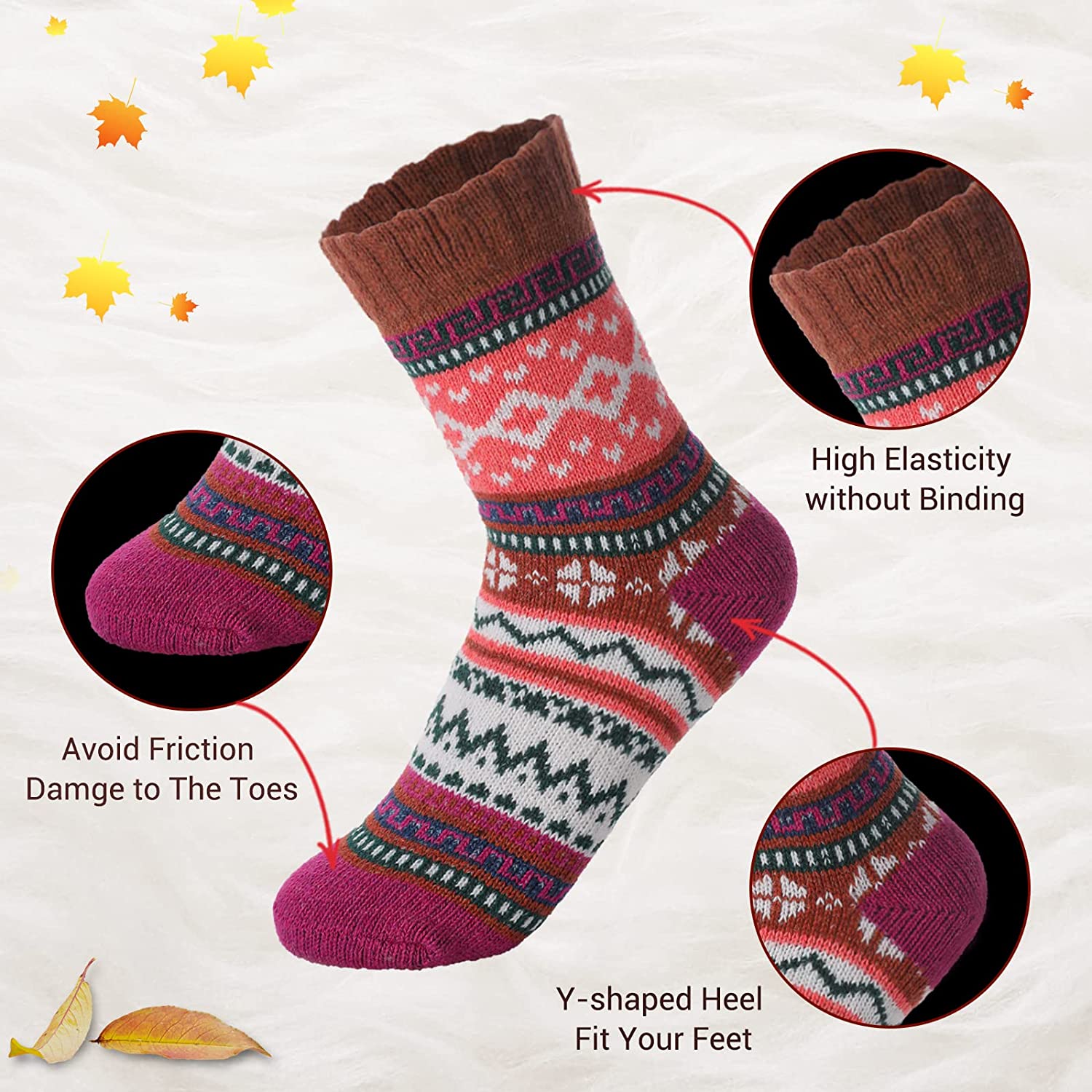 5 Pack Womens Cotton Socks - Winter Warm Cotton Socks Thick Knit Socks, Warm Thick Soft Cozy Socks, Winter Warm Socks for Women