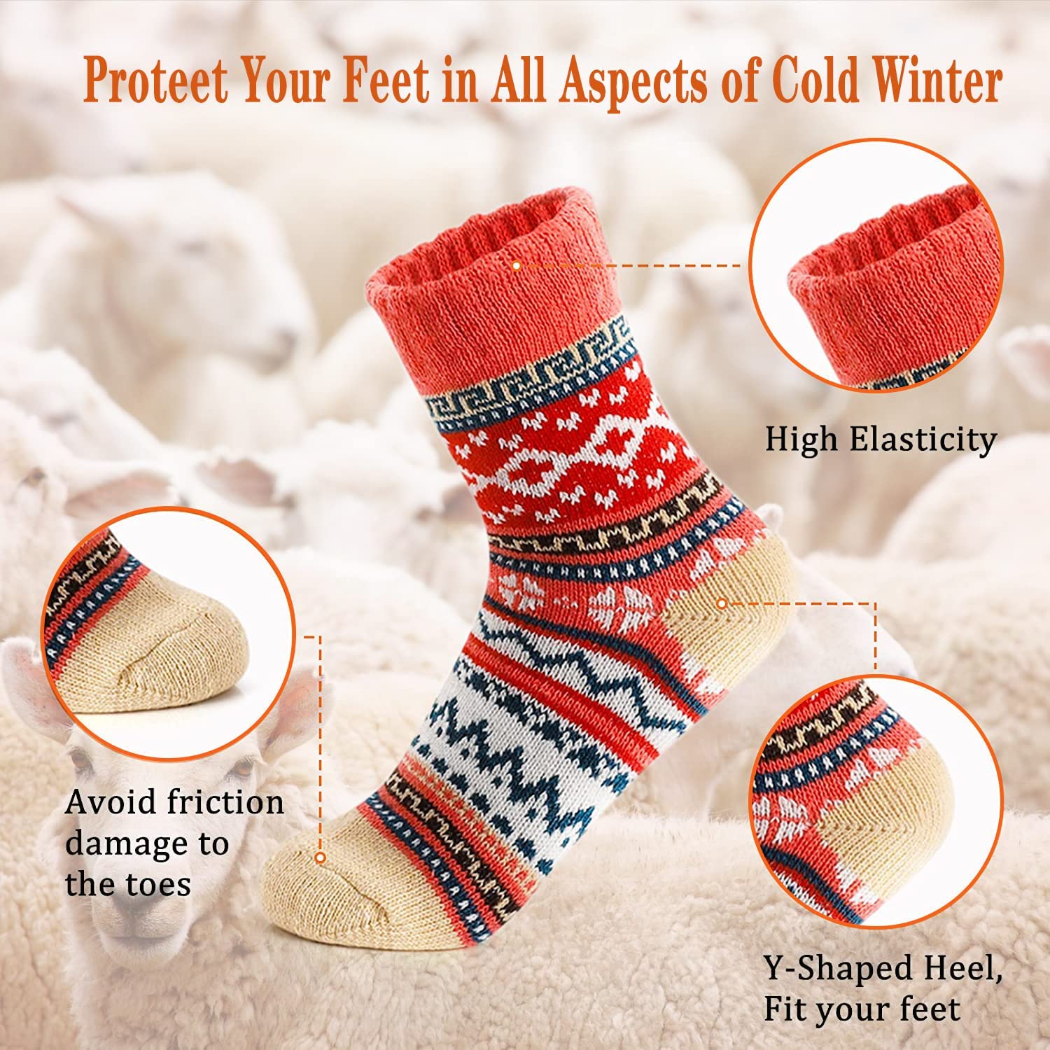 5 Pack Womens Cotton Socks - Winter Warm Cotton Socks Thick Knit Socks, Warm Thick Soft Cozy Socks, Winter Warm Socks for Women