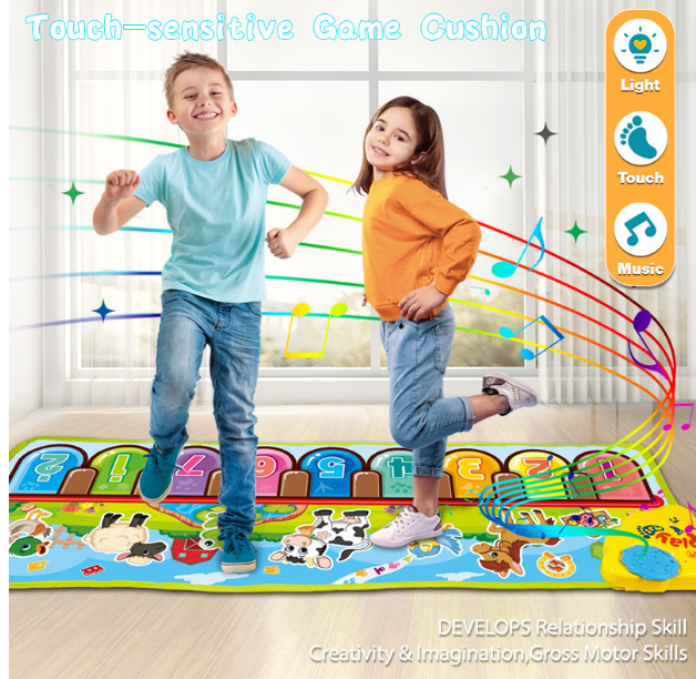 Kids Musical Dance Mat with 6 Animal Sounds Blanket Touch Playmat, Early Education Toys Gift for Girls Boys