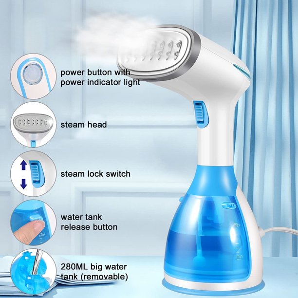 Handheld Garment Steamer Portable Fabric Steamer 280ml Big Removable Water Tank Vertical Fast Heat-up Horizontal Steam Dual-Use Clothes Fabric Wrinkles Steamer for Travel Home Christmas Decor