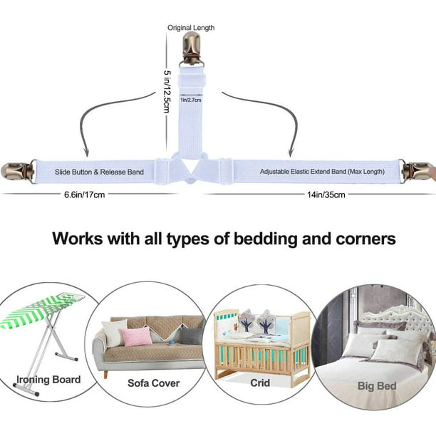 4 Pieces Sheet Holder Sheet Strap Clip Triangle Bed Sheet Fasteners Straps White