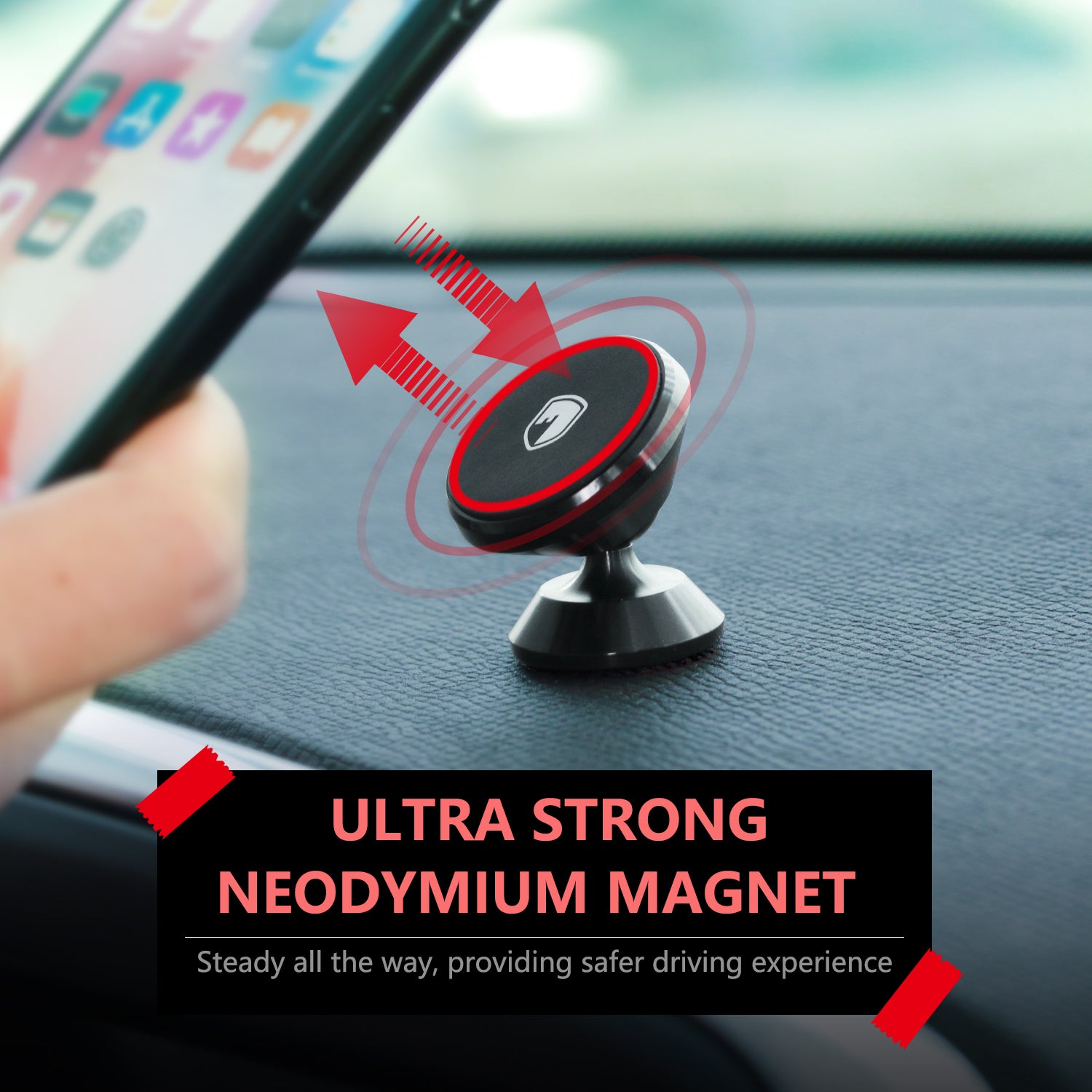 Magnetic Phone Holder Mount for Car - FITFORT Universal 360° Rotation Car Dashboard Stand with Super Strong Magnet for iPhone X/8/8Plus/7/7Plus, S9 / S9+ Plus / S8 / S8+ Plus / S7 / S6, GPS, Mini Tablet and More