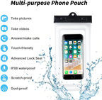 Waterproof Phone Bag IPX8 Cell Phone Pouch for Swimmers Divers Outdoor Beach Pool Shower Bath Hot Tub Water-activity, with Airbag Protection & Secure Lock, Compatible with iPhone/Samsung Galaxy up to 7.0 IN (2 PCs in Black)