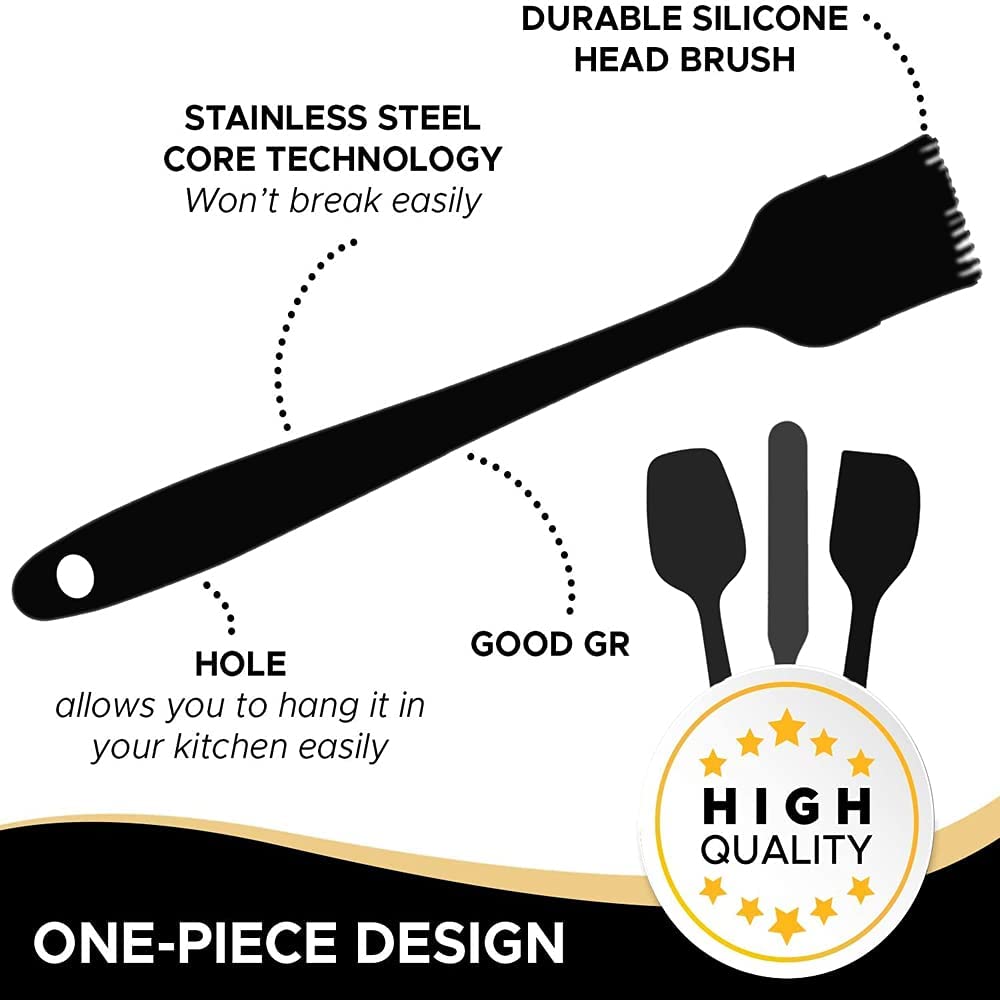 Silicone Spatula Set of 6 , Heat Resistant Silicone Spatula Kitchen Utensils for Baking , Cooking , Nonstick Cookware Dishwasher Safe Silicone Spatula, Black