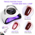 UV LED Nail Lamp - 180W Gel Nail Polish UV Light for Nail Dryer Curing Lamp Faster 4 Timer Setting Professional Portable Handle for Fingernail and Toenail Auto Sensor Nail Machine (180W)