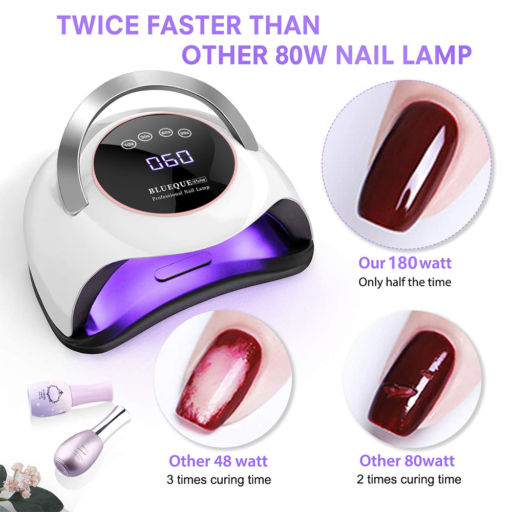 UV LED Nail Lamp - 180W Gel Nail Polish UV Light for Nail Dryer Curing Lamp Faster 4 Timer Setting Professional Portable Handle for Fingernail and Toenail Auto Sensor Nail Machine (180W)