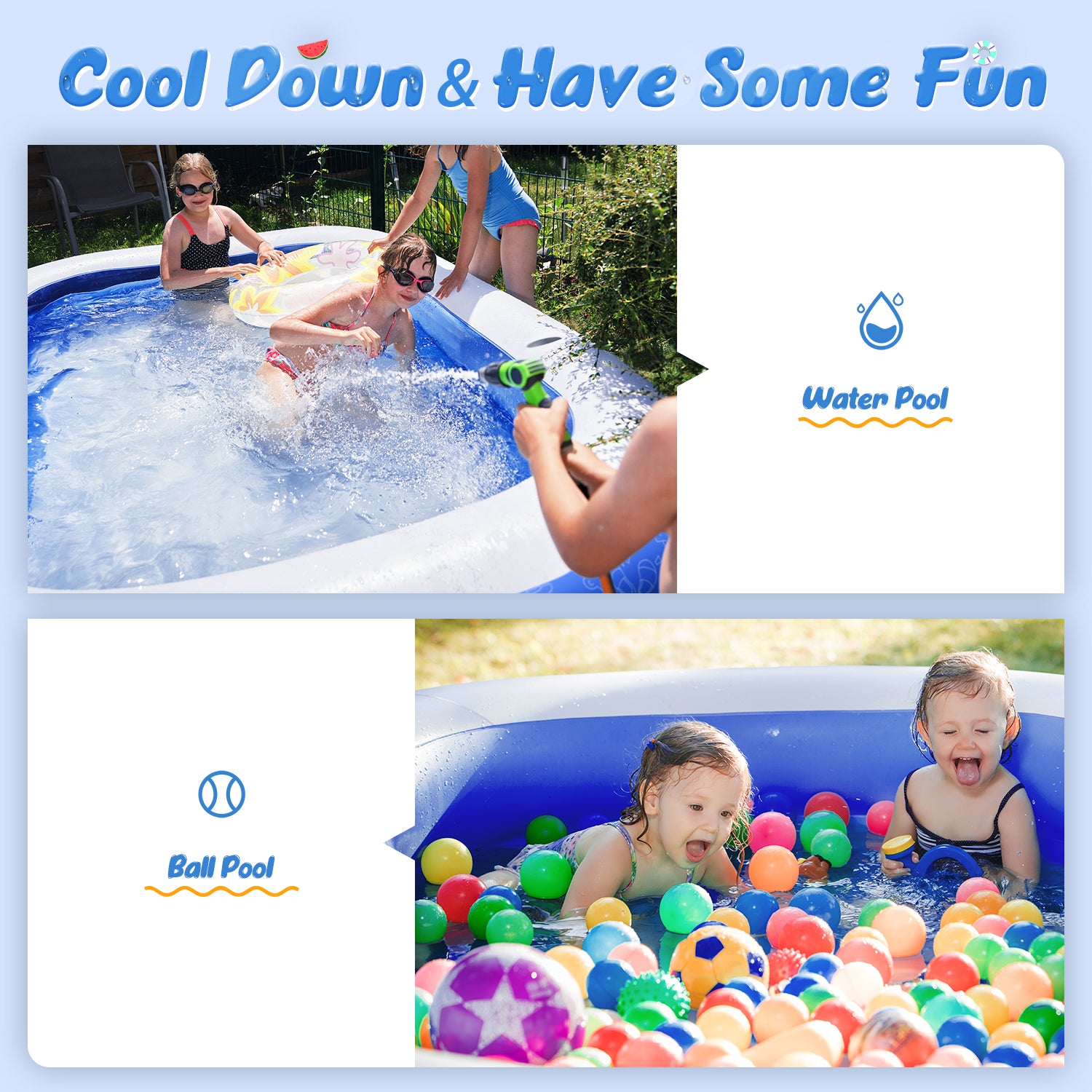 Inflatable Swimming Pool for Kids, 120"x72"x22" Full-Sized Family Swim & Ball Pool for 2 3 4 5 Years Old Kids and Adults, Summer Swim Center for Garden and Backyard