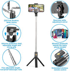 Selfie Stick Tripod with Remote, Extendable Selfie Stick Tripod with LED Ring Light, Detachable Remote, Black