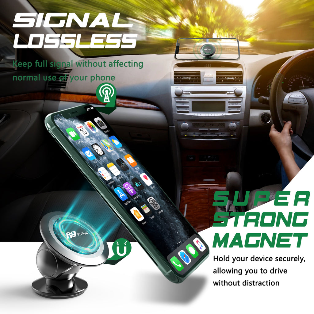 Car Phone Holder, Universal Dashboard Magnetic Phone Mount, 360° Rotation Super Strong Magnetic Phone Holder for Car Compatible with iPhone Samsung and More Phone Holder for Car