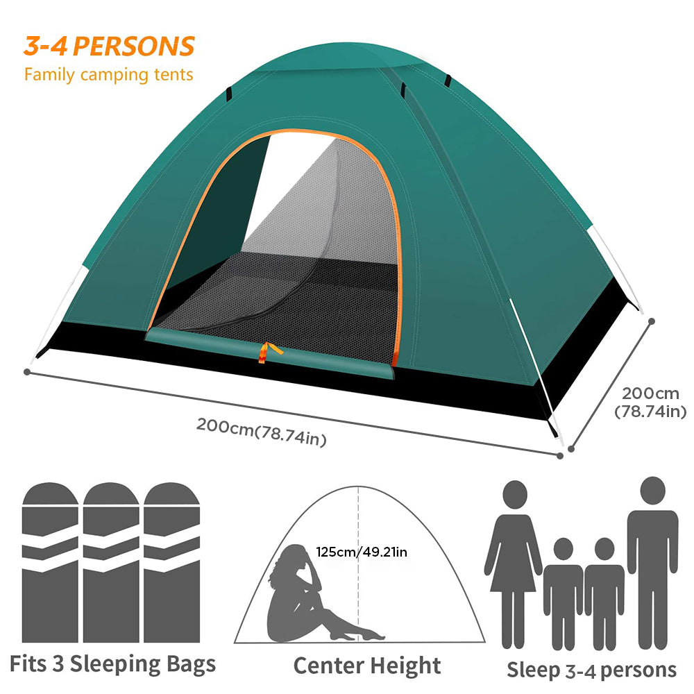 Instant Automatic pop up Camping Tent, 3-4 Persons Lightweight Tent, Waterproof, UV Protection, Perfect for Beach, Outdoor, Traveling, Hiking, Camping, Hunting, Fishing