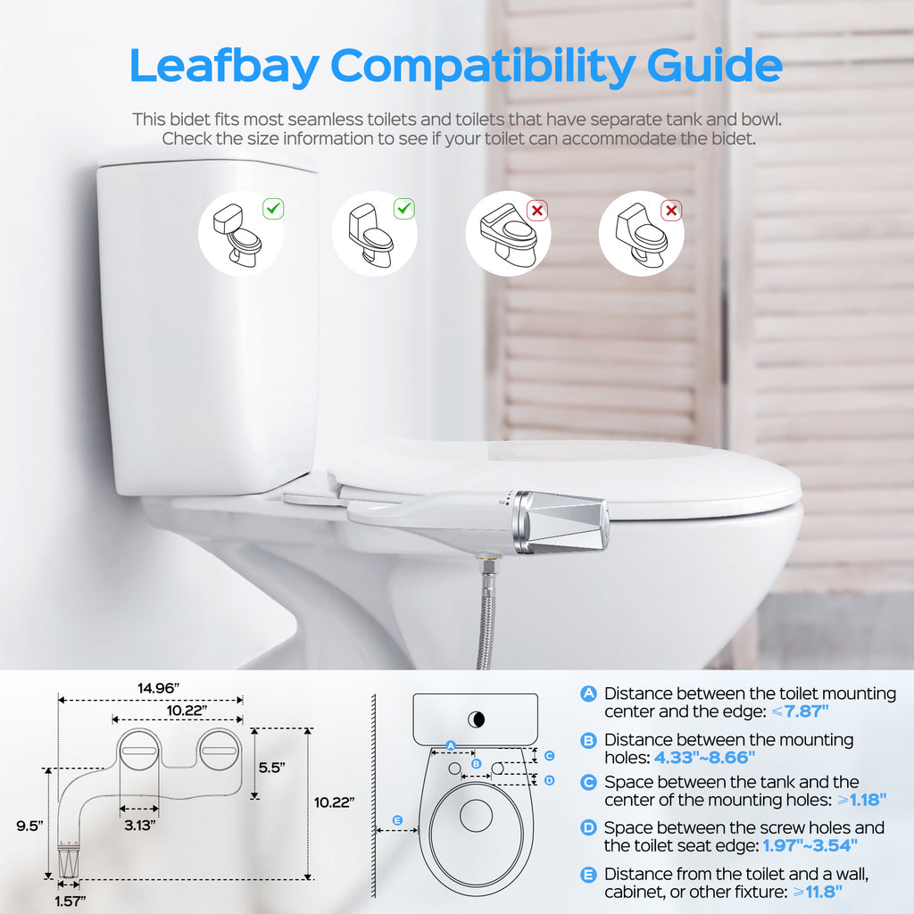 Bidet Toilet Seat Attachment, Non-Electric Self Cleaning Bidet with Posterior & Feminine Wash, Bidet for Toilet with Adjustable Water Pressure and Brass Inlet