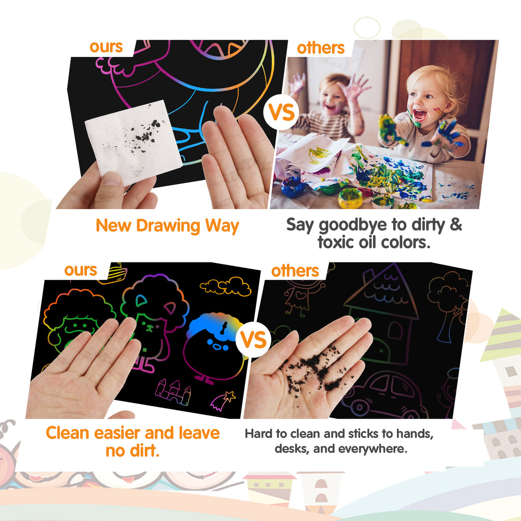 Riarmo Scratch Art Paper Set for Kids, 107 Pcs Rainbow Magic Scratch Off Paper Art Craft for Boys & Girls, Fun Imagination Trigger Game for Children’s Summer Vacation, Birthday, and Party Gift