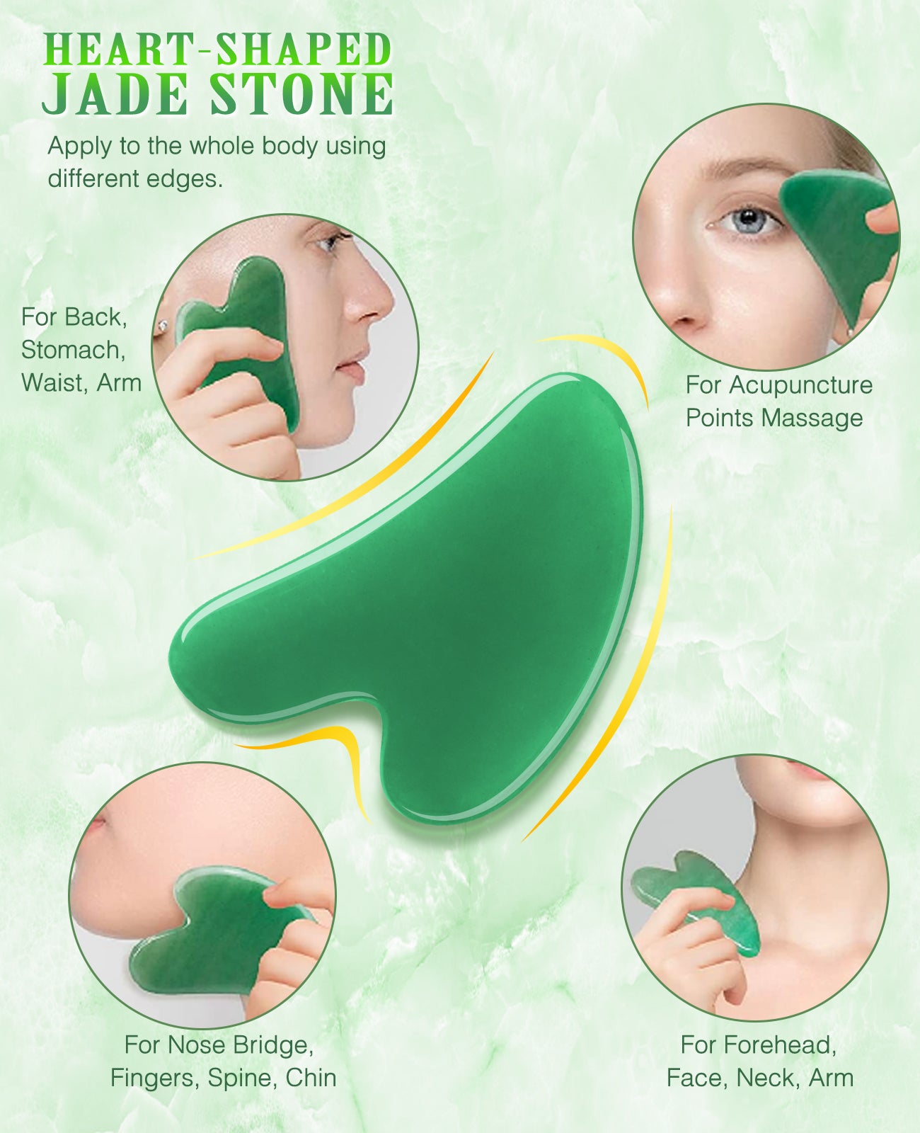Gua Sha Facial Tool, LAMIBABY Gua Sha Scraping Massage Tool for Facial Body Skin, 100% Natural Jade Stone Guasha Board with Heart Shape for SPA Acupuncture Therapy Trigger Point Treatment, Ideal Gift