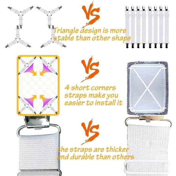 4 Pieces Sheet Holder Sheet Strap Clip Triangle Bed Sheet Fasteners Straps White