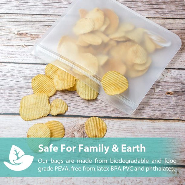 Reusable Food Storage Bags - 10 Pack BPA FREE Flat Freezer Bags（6 Leakproof Reusable Sandwich Bags 8.66*7.8inch+ 4 Food Grade Kids Snack Bags 8.66*4.8inch) Resealable Lunch Bag for Meat Fruit Veggies
