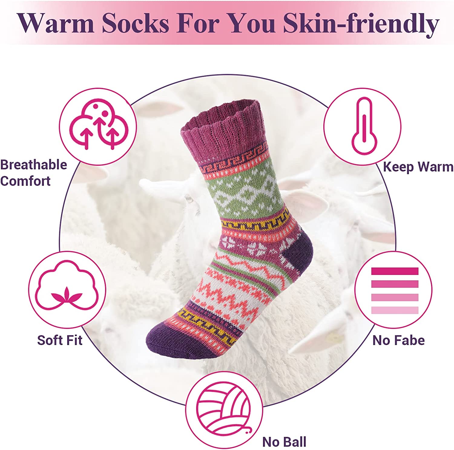 5 Pack Womens Cotton Socks - Winter Warm Cotton Socks Thick Knit Socks, Warm Thick Soft Cozy Socks, Winter Warm Socks for Women