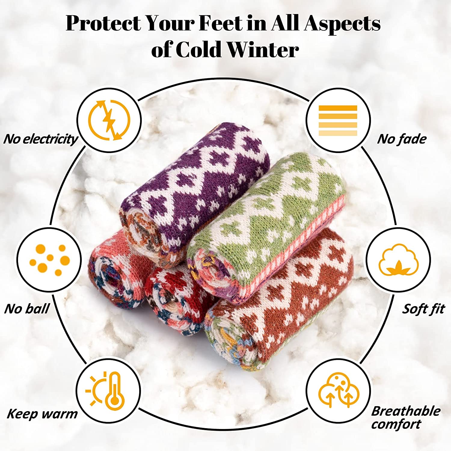5 Pack Womens Cotton Socks - Winter Warm Cotton Socks Thick Knit Socks, Warm Thick Soft Cozy Socks, Winter Warm Socks for Women