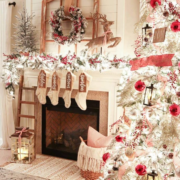 4 Pack Christmas Stockings 18 Inches Large Size Cable Knitted Stocking Gifts & Decorations for Family Holiday Xmas Party, Ivory White