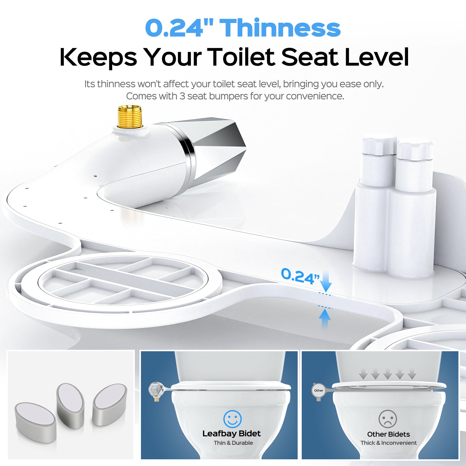 Bidet Toilet Seat Attachment, Non-Electric Self Cleaning Bidet with Posterior & Feminine Wash, Bidet for Toilet with Adjustable Water Pressure and Brass Inlet