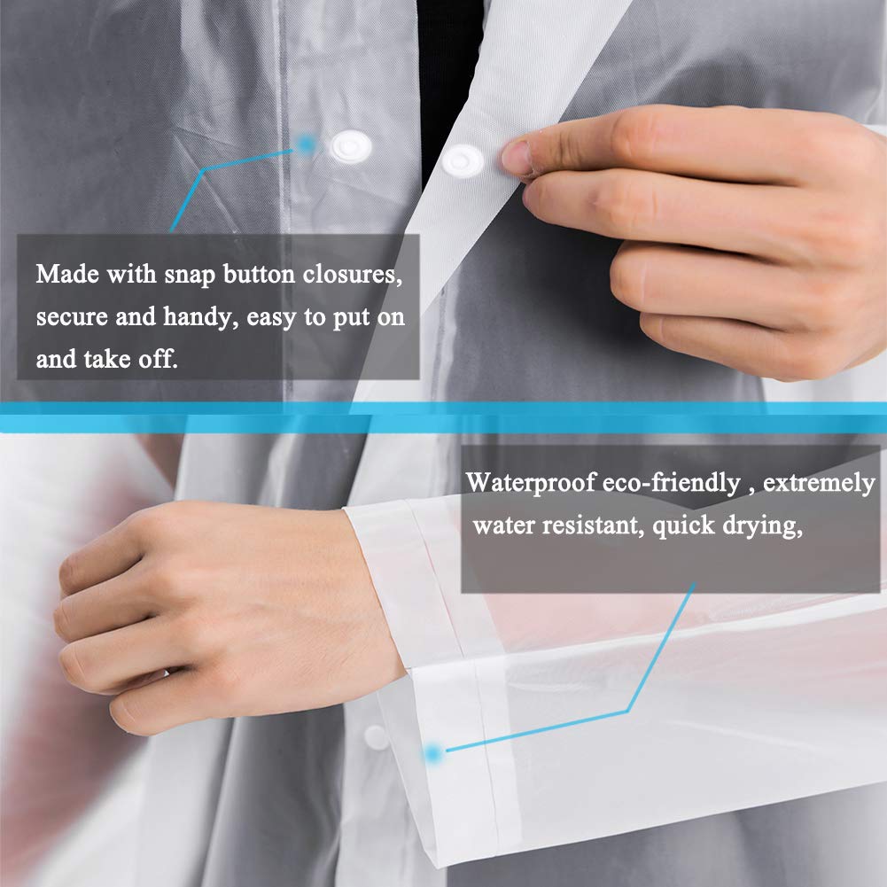EVA Rain Poncho for Adults, 2 Pack Reusable Raincoat with Hoods and Sleeves Lightweight Rain, White