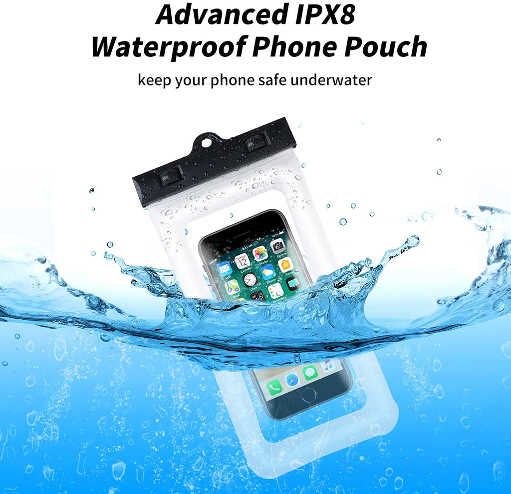 Waterproof Phone Bag IPX8 Cell Phone Pouch for Swimmers Divers Outdoor Beach Pool Shower Bath Hot Tub Water-activity, with Airbag Protection & Secure Lock, Compatible with iPhone/Samsung Galaxy up to 7.0 IN (2 PCs in Black)