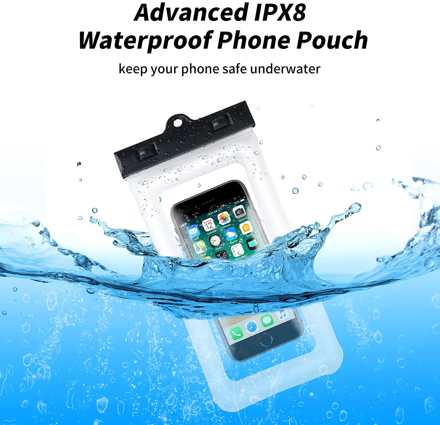 Waterproof Phone Bag IPX8 Cell Phone Pouch for Swimmers Divers Outdoor Beach Pool Shower Bath Hot Tub Water-activity, with Airbag Protection & Secure Lock, Compatible with iPhone/Samsung Galaxy up to 7.0 IN (2 PCs in Black)