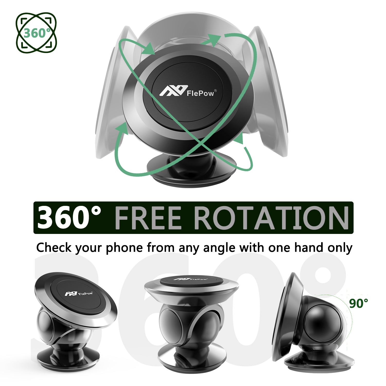 Car Phone Holder, Universal Dashboard Magnetic Phone Mount, 360° Rotation Super Strong Magnetic Phone Holder for Car Compatible with iPhone Samsung and More Phone Holder for Car