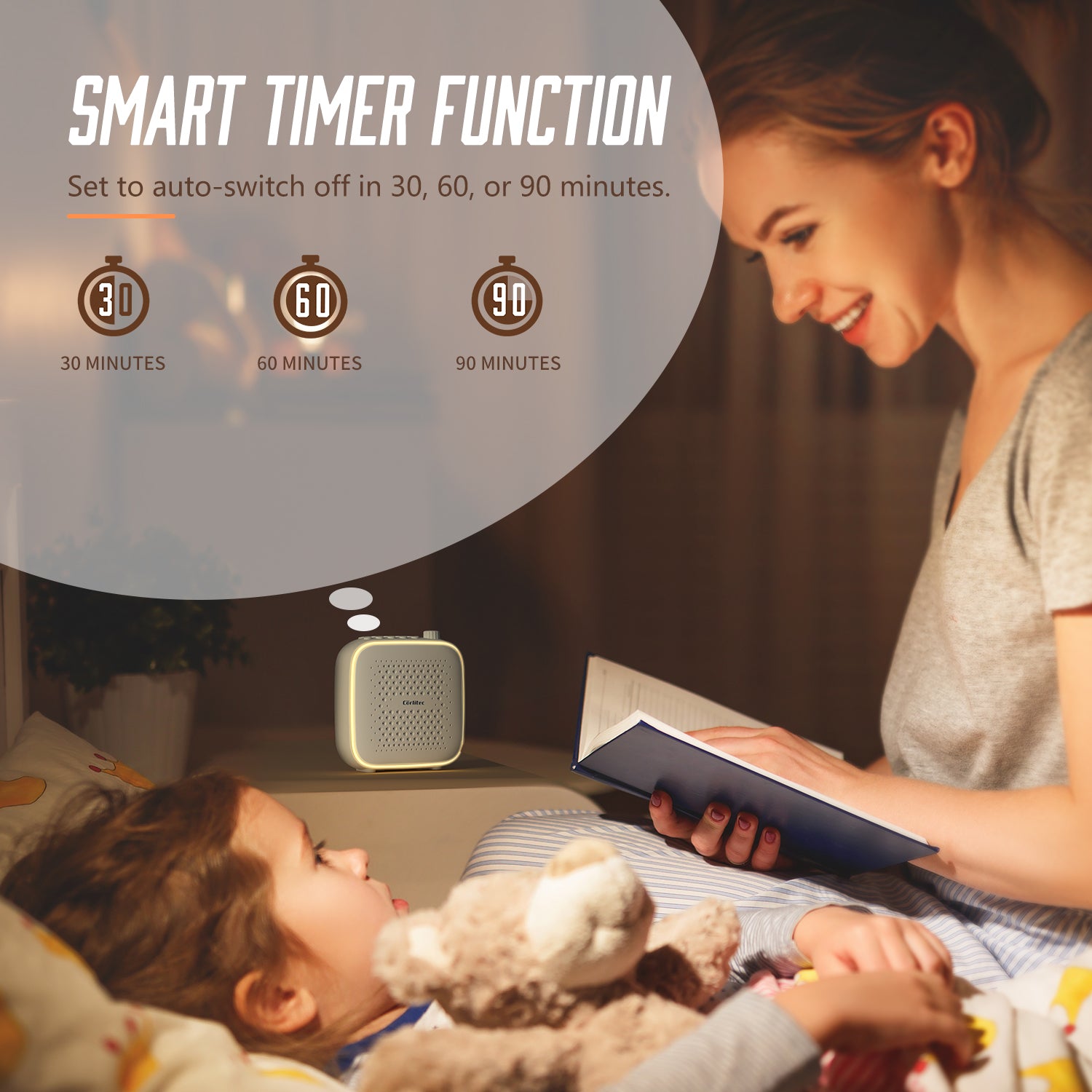 Corlitec White Noise Machine with Night Light, High Fidelity Sound Machine with 39 Sleep Soundtracks for Sleep & Relaxing, Compact Sleep Machine with Timer for Home, Nursery, Office, and Travel