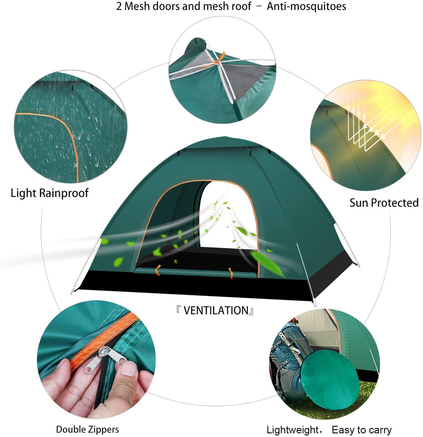 Instant Automatic pop up Camping Tent, 3-4 Persons Lightweight Tent, Waterproof, UV Protection, Perfect for Beach, Outdoor, Traveling, Hiking, Camping, Hunting, Fishing