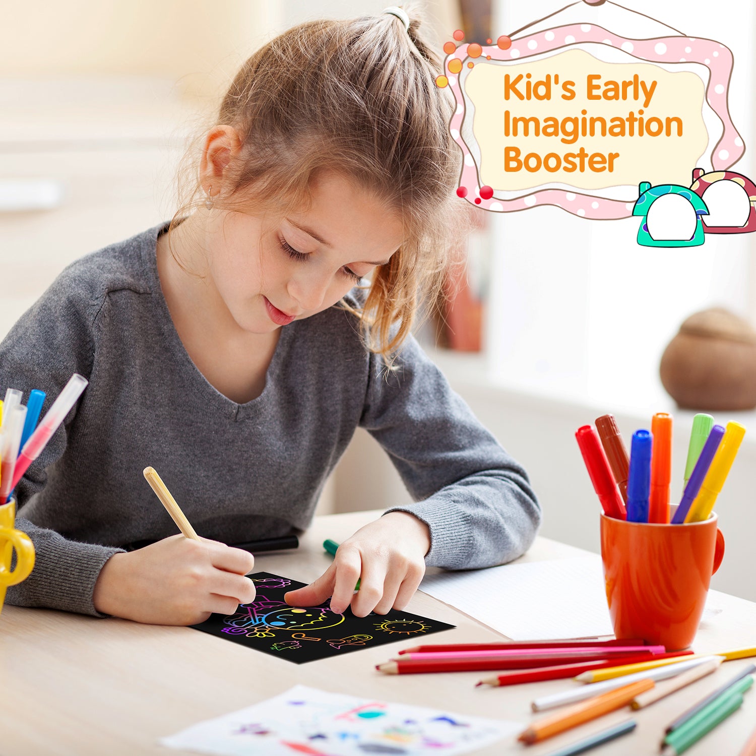 Riarmo Scratch Art Paper Set for Kids, 107 Pcs Rainbow Magic Scratch Off Paper Art Craft for Boys & Girls, Fun Imagination Trigger Game for Children’s Summer Vacation, Birthday, and Party Gift