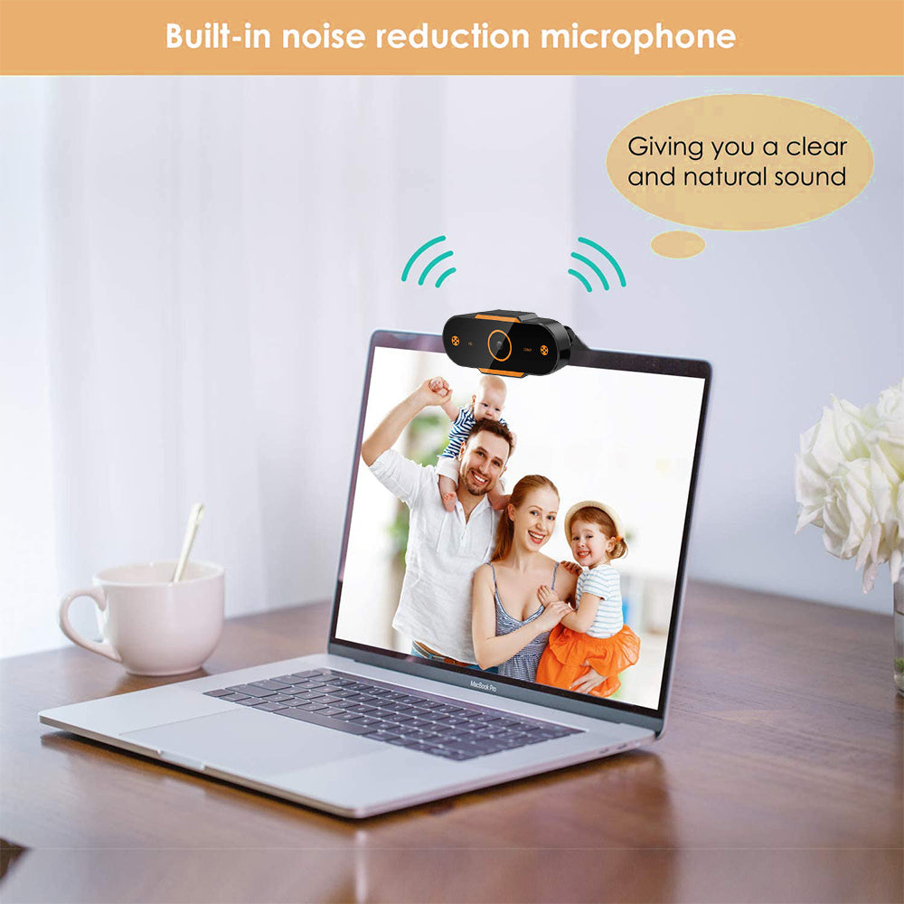Webcam with Microphone, 1080P HD USB Webcam for Computer Laptop with 110° Wide Angle, Noise Reduction Portable Live Streaming Camera, Plug and Play, Black