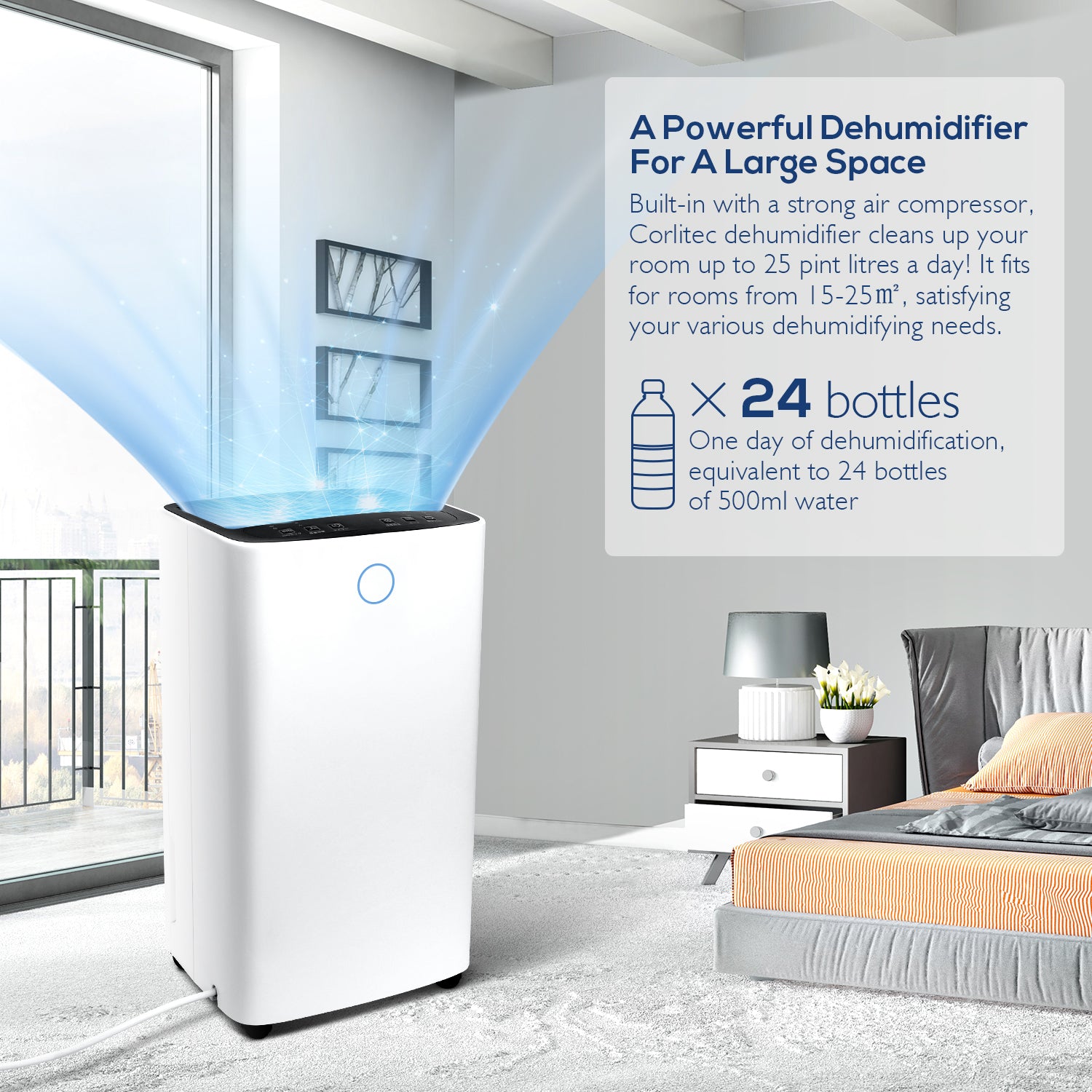 MOVSOU 22-Pint Dehumidifier with Digital Humidity Display and Control, Childlock and Timer, 270 Sq.Ft for Rooms and Basements, White