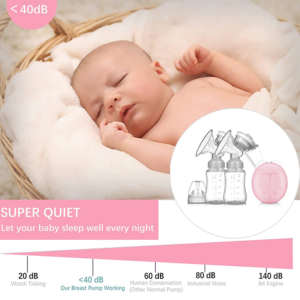 Electric Double Breastpump Portable Milk Saver - Handsfree Silicone Breastfeeding Pump Like a Comfort Massage, Baby Feeding and Breast Care, with USB Charging Cord (Pink)