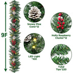 9ft Pre-Lit Christmas Garland with 50 Waterproof LED Light and Pine Cones and Berries, Battery Operated Garland 220 Branches Christmas Decoration for Xmas Holiday & Party (4.7) 4.7 stars out of 57 reviews 57 reviews