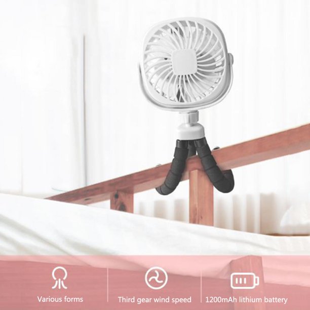Portable Battery Powered Stroller Fan,Mini Handheld Personal USB Fan,Car Seat Baby Fan with Flexible Tripod,360°Camping Rotatable，Carseat, Bike, Beach, Bedroom