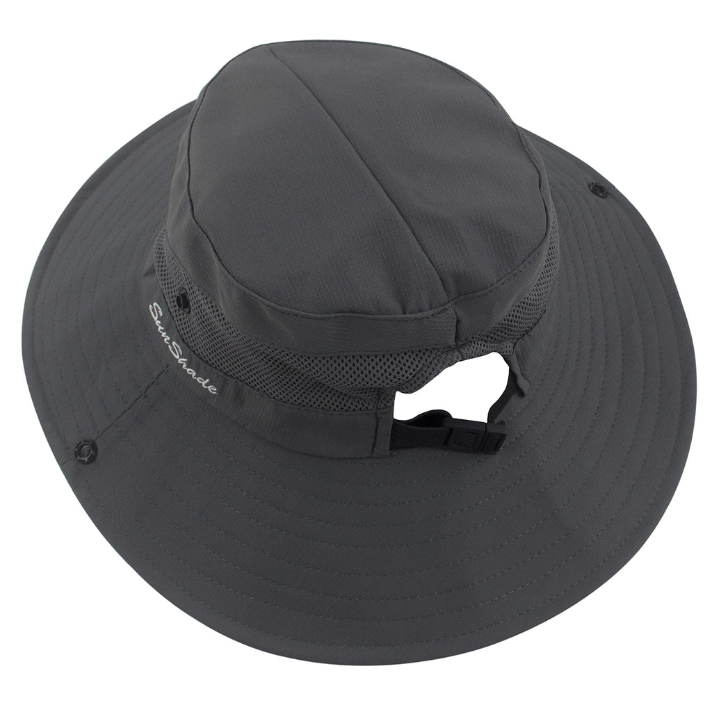 Women's Ponytail Sun Hat Protection Foldable Mesh Wide Brim Beach Adjustable Fishing Hat, Grey