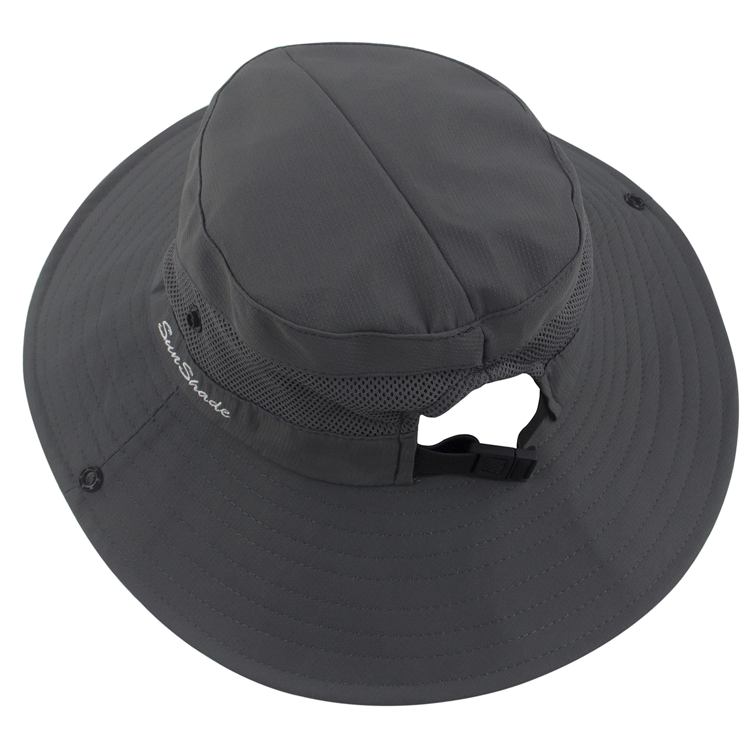 Women's Ponytail Sun Hat Protection Foldable Mesh Wide Brim Beach Adjustable Fishing Hat, Grey
