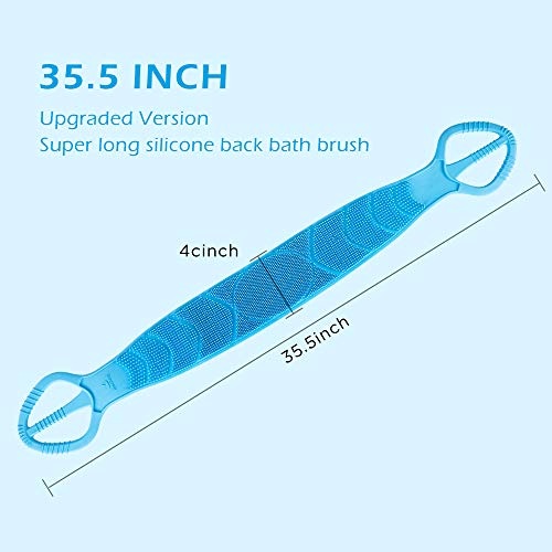 [Upgraded] Meidong Silicone Bath Body Brush 35.5 inch Sword Handle Back Scrubber for Shower, Exfoliating Lengthen, Easy to Clean, Lathers Well, Eco Friendly, Comfortable Massage for Shower (Blue)