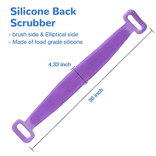 Silicone Bath Body Brush, Exfoliating Lengthen Silicone Body Back Scrubber, Easy to Clean, Lathers Well, Eco Friendly, Long Lasting, Comfortable Massage for Shower(Purple)