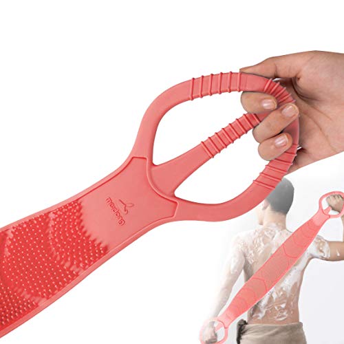 Silicone Bath Body Brush 35.5 inch Sword Handle Back Scrubber for Shower, Exfoliating Lengthen, Easy to Clean, Lathers Well, Eco Friendly, Long Lasting, Comfortable Massage for Shower (Pink)