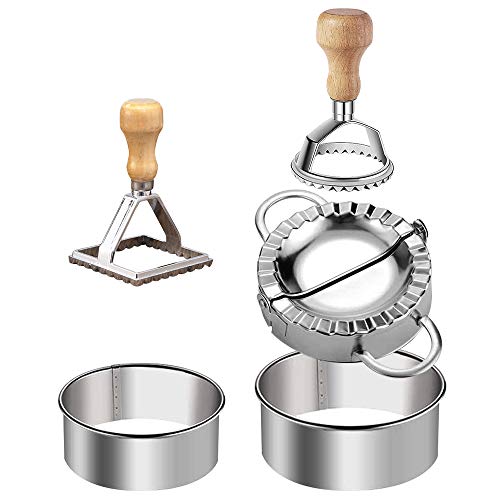Ravioli Stamp Maker Cutter Round Shapes Mold with Wooden Handle with Dumplings Maker Sets (6 or 5 Pack)