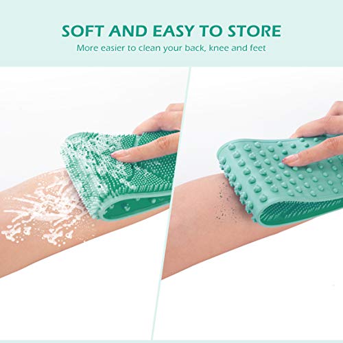 Silicone Bath Body Brush 35.5 inch Sword Handle Back Scrubber for Shower, Exfoliating Lengthen, Easy to Clean, Lathers Well, Eco Friendly, Long Lasting, Comfortable Massage for Shower (Green)