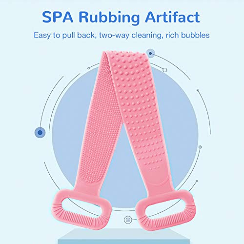Silicone Bath Body Brush, Exfoliating Lengthen Silicone Body Back Scrubber, Easy to Clean, Lathers Well, Eco Friendly, Long Lasting, Comfortable Massage for Shower(Pink)