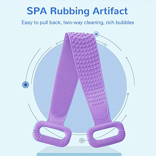 Silicone Bath Body Brush, Exfoliating Lengthen Silicone Body Back Scrubber, Easy to Clean, Lathers Well, Eco Friendly, Long Lasting, Comfortable Massage for Shower(Purple)
