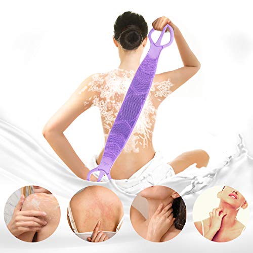 [Upgraded] Meidong Silicone Bath Body Brush 35.5 inch Sword Handle Back Scrubber for Shower, Exfoliating Lengthen, Easy to Clean, Lathers Well, Eco Friendly, Comfortable Massage for Shower (Purple)