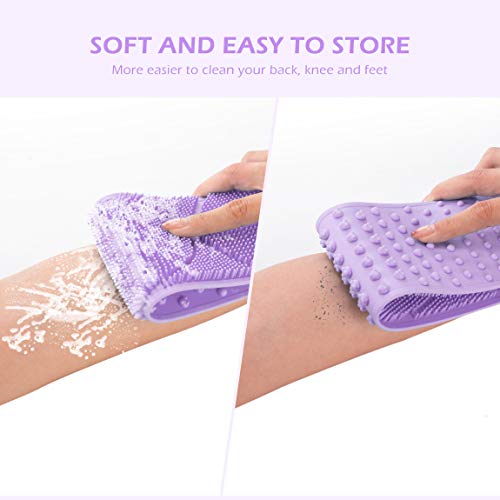 [Upgraded] Meidong Silicone Bath Body Brush 35.5 inch Sword Handle Back Scrubber for Shower, Exfoliating Lengthen, Easy to Clean, Lathers Well, Eco Friendly, Comfortable Massage for Shower (Purple)