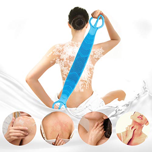 [Upgraded] Meidong Silicone Bath Body Brush 35.5 inch Sword Handle Back Scrubber for Shower, Exfoliating Lengthen, Easy to Clean, Lathers Well, Eco Friendly, Comfortable Massage for Shower (Blue)