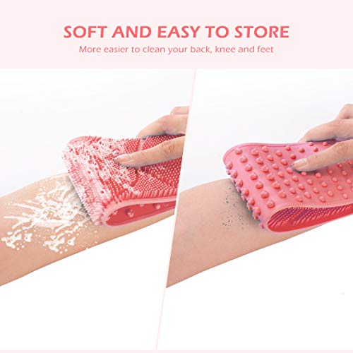 Silicone Bath Body Brush 35.5 inch Sword Handle Back Scrubber for Shower, Exfoliating Lengthen, Easy to Clean, Lathers Well, Eco Friendly, Long Lasting, Comfortable Massage for Shower (Pink)